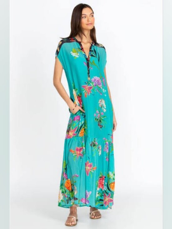 Johnny Was Dresses & Skirts - JOHNNY WAS PANYA ALBA Maxi Dress. BEAUTIFUL Turquoise w Colorful Floral Print.